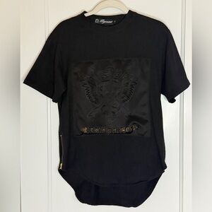 Black Graphic Tee with Embroidered Design
